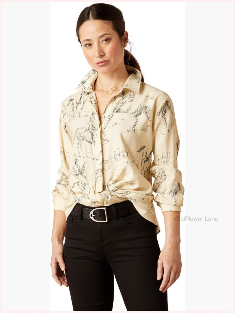 Women's Button Down Blouse with Tie Front